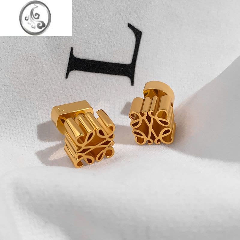 JiMi罗家几何镂空金色耳环女高级感小众设计高版本耳钉欧美小香风耳饰图片