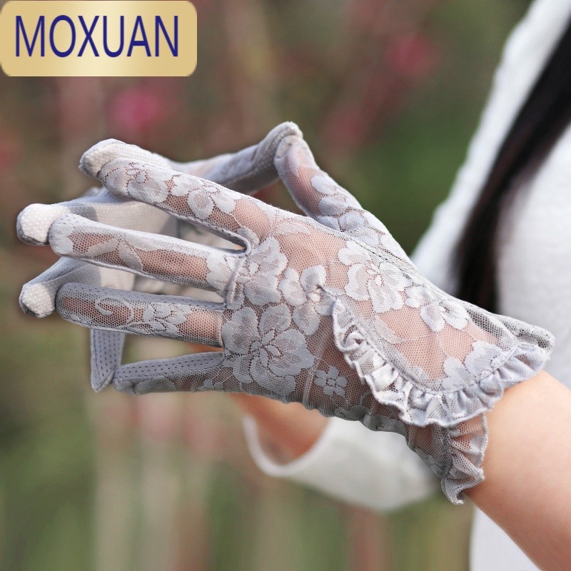 MOXUAN蕾丝手套女士夏季骑车开车性感触屏防晒短款透气薄款防滑