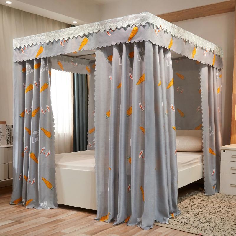床帘家用落地遮光蚊帐一体式卧室加厚全封闭床不透明床幔单双人床