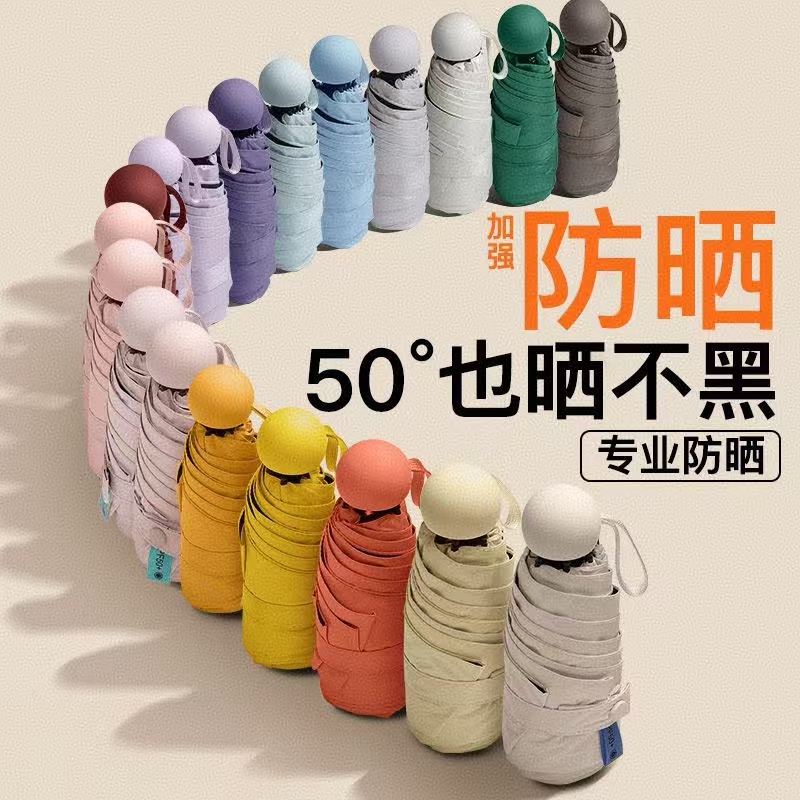 胶囊太阳伞女防晒防紫外线遮阳晴雨伞两用迷你五折叠超轻便携高清大图