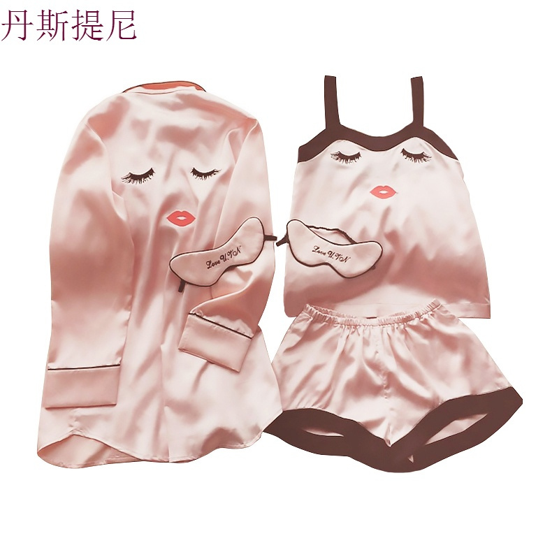 睡衣女夏套装带短袖性感两件套夏季春秋夏天冰丝小胸薄款三件套