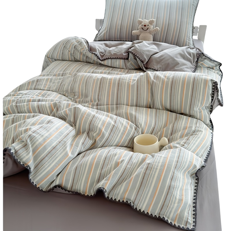 铭思沃四件套1.5*2.0米床 灰条纹 套高清大图