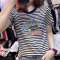 欧洲站2021夏季新款时尚圆领黑白条纹短袖T恤女装韩版宽松上衣潮 660#条纹 米奇 S 建议78-97斤