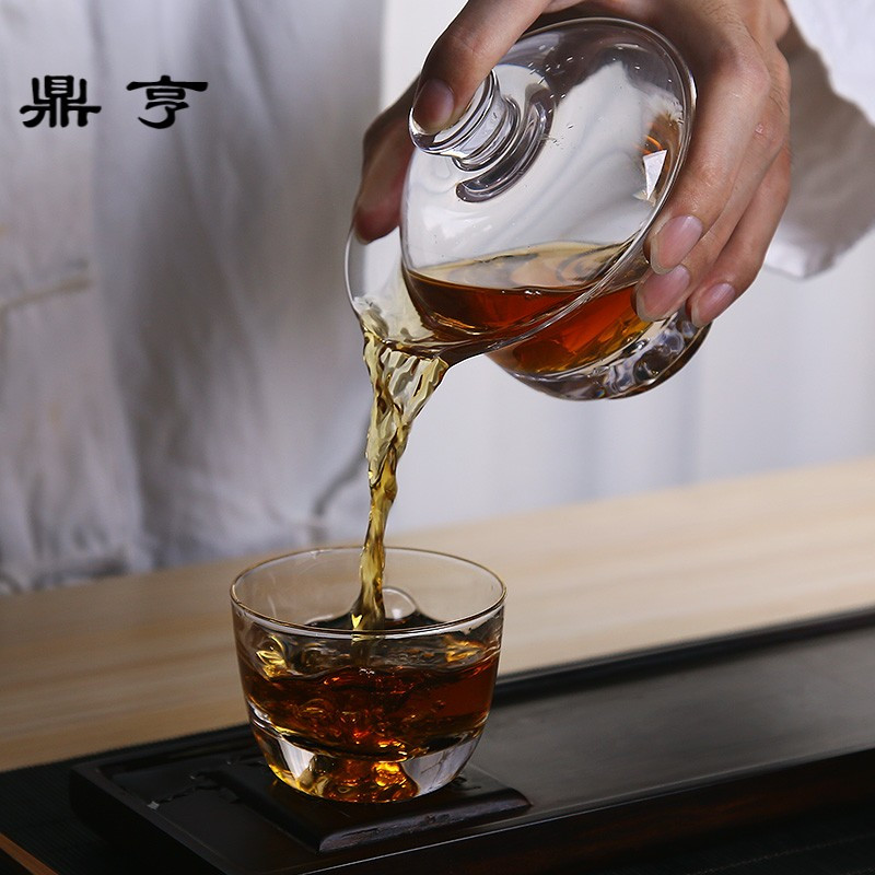 鼎亨 玻璃盖碗茶杯大号三才碗功夫茶具茶碗加厚耐热敬茶杯家用