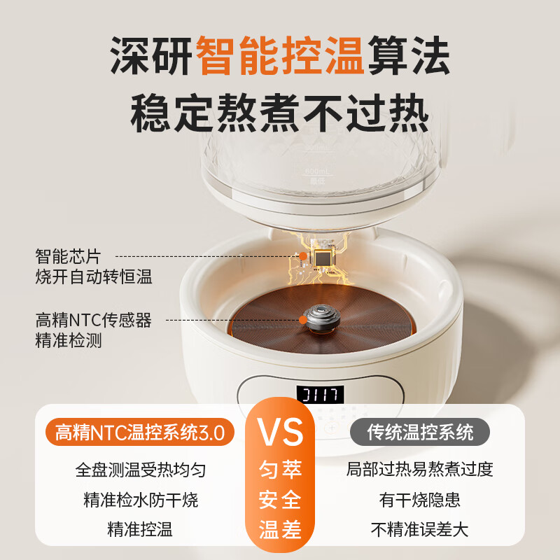 摩动(modong)家用外出便捷智能恒保温加热双层全玻璃养生壶标准款MD-YS02高清大图