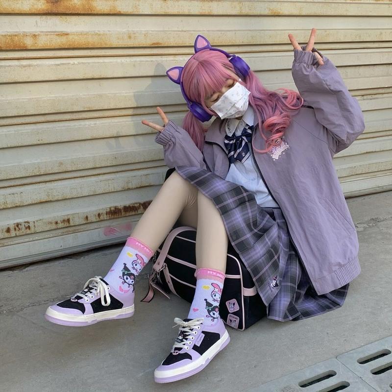 图片色35许刘芒可可爱爱原创设计小恶魔库洛米yyds皮面拼接帆布鞋jk