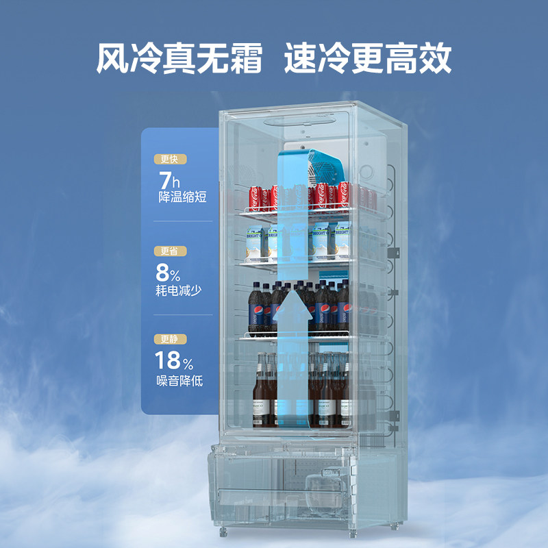 美的冰箱展示柜商用329升 风循环制冷全冷藏立式透明玻璃陈列柜 商超便利店啤酒保鲜饮料柜SC-360GWEM 耀石黑高清大图