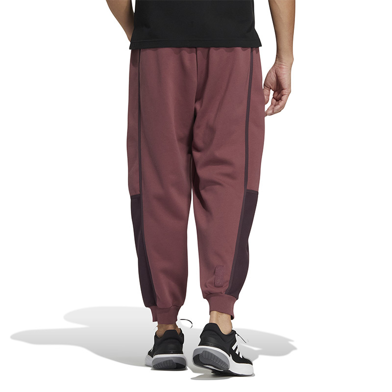 adidas Wj Kn Warm Pnt 条纹刺绣Logo系带束脚运动裤 男款 暗红色 HN8963