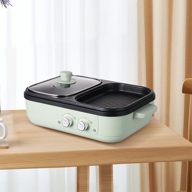 艾贝丽 多功能料理锅家用蒸煮炒煎涮烤一体锅不粘锅火锅专用锅鸳鸯火锅 1L ABL-HG09图片