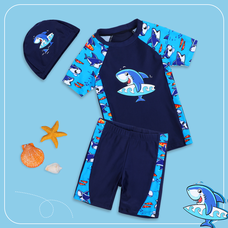 黄色卡通图案泳帽特价款m8090cm儿童泳衣中大童男童分体温泉宝宝游泳