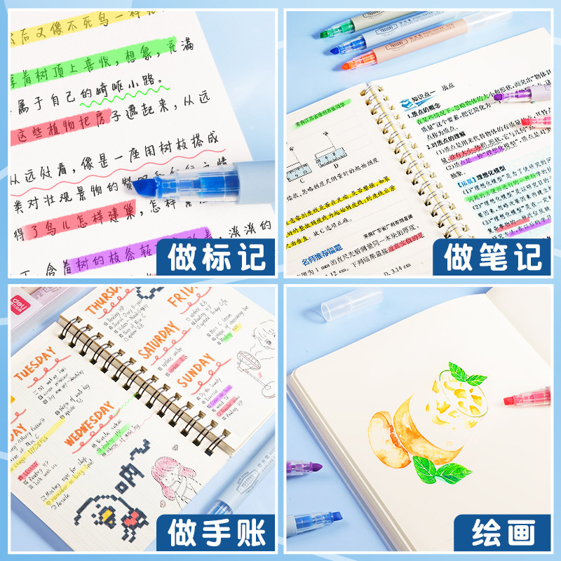 得力(deli)经典6色荧光笔彩色醒目标记笔 办公记号笔手帐S624高清大图