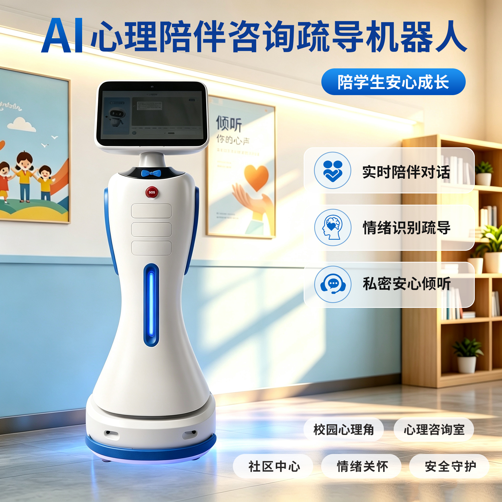 尚智慧童 SZHT-AIR01 AI心理咨询疏导机器人智能语音对话情绪倾听解压陪伴交互一体机系统高清大图