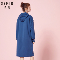 Semir森马卫衣女秋季中长款卫衣裙连帽女装字母宽松显瘦连衣裙