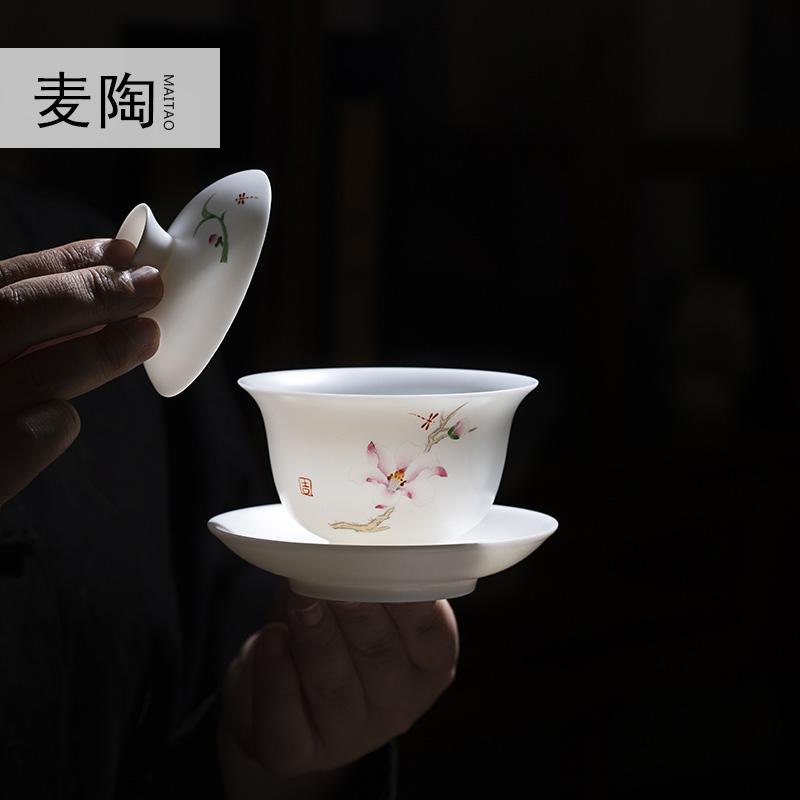 美帮汇手绘功夫茶具套装家用简约手绘陶瓷德化白瓷茶具整套茶杯高清大图