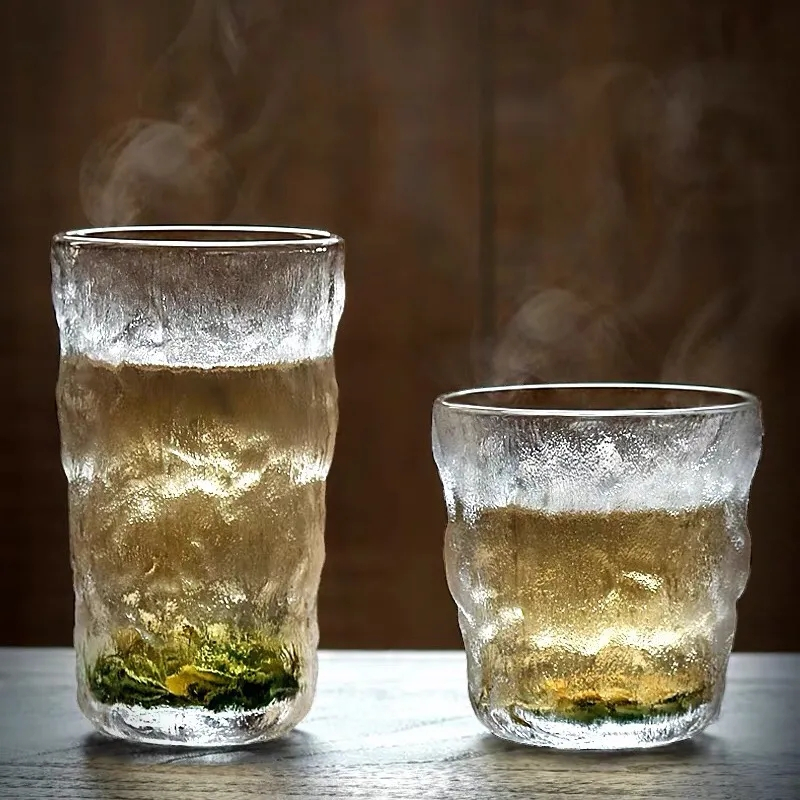 [矮款2只]日式玻璃冰川家用水ins风网红高颜值磨砂锤纹漱口杯