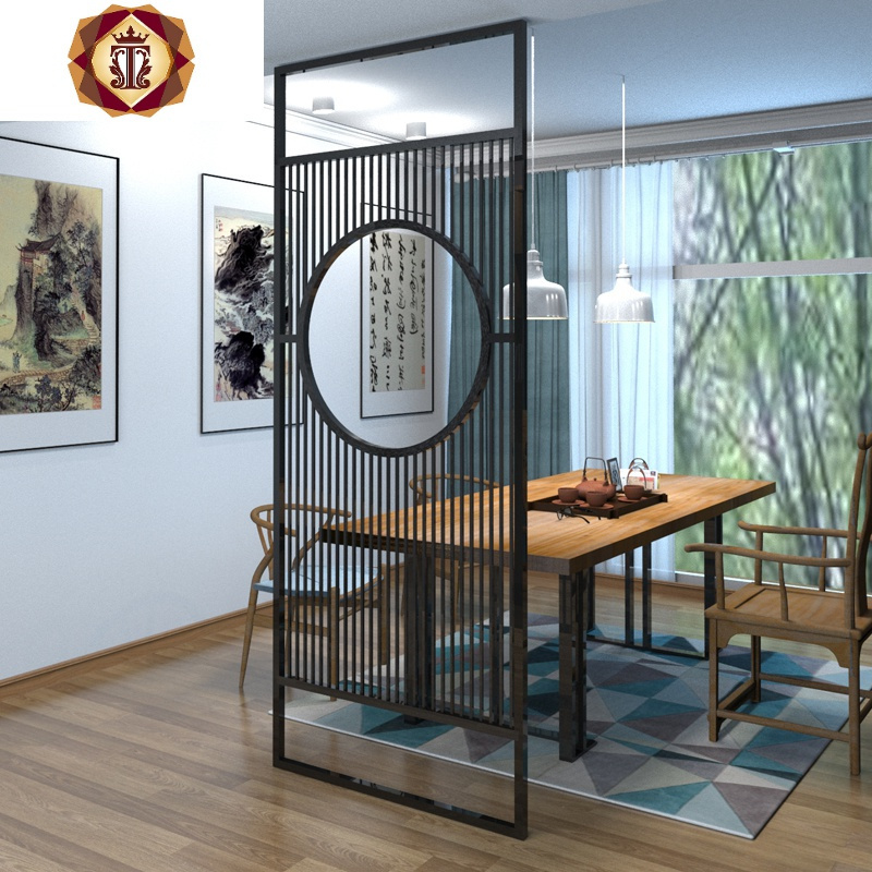 三维工匠新中式铁艺屏风复古禅意茶馆金属镂空隔断轻奢现代入户玄关