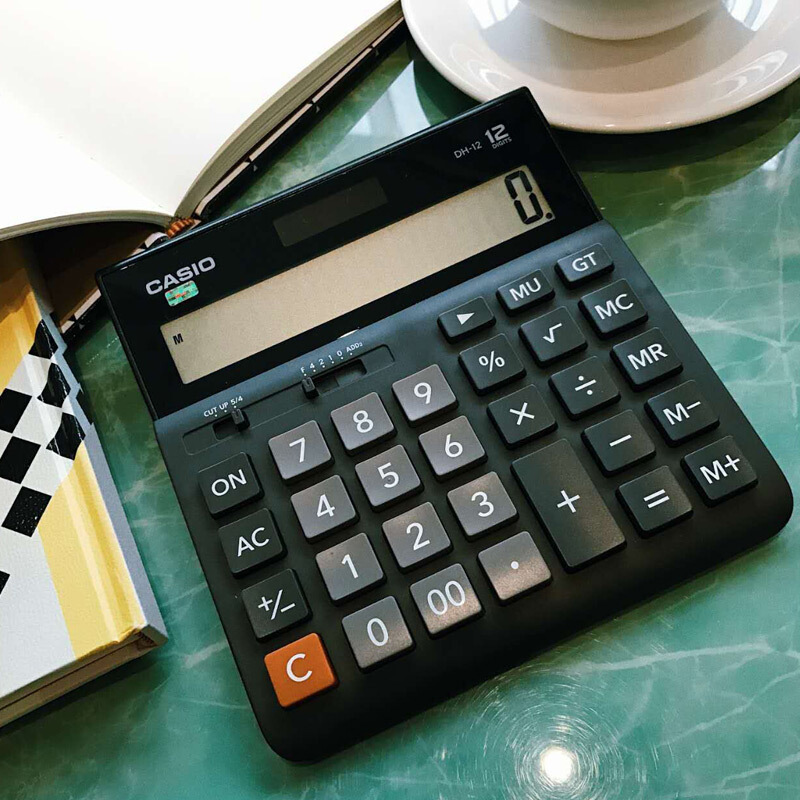 卡西欧(CASIO) DH-12-BK 中型 12位 双电源 超宽计算器 专业计算系列黑色