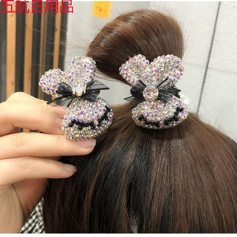 橡皮筋发圈女韩国东大同款满钻发绳小熊钻球扎头发皮套网红 满钻可爱小兔头