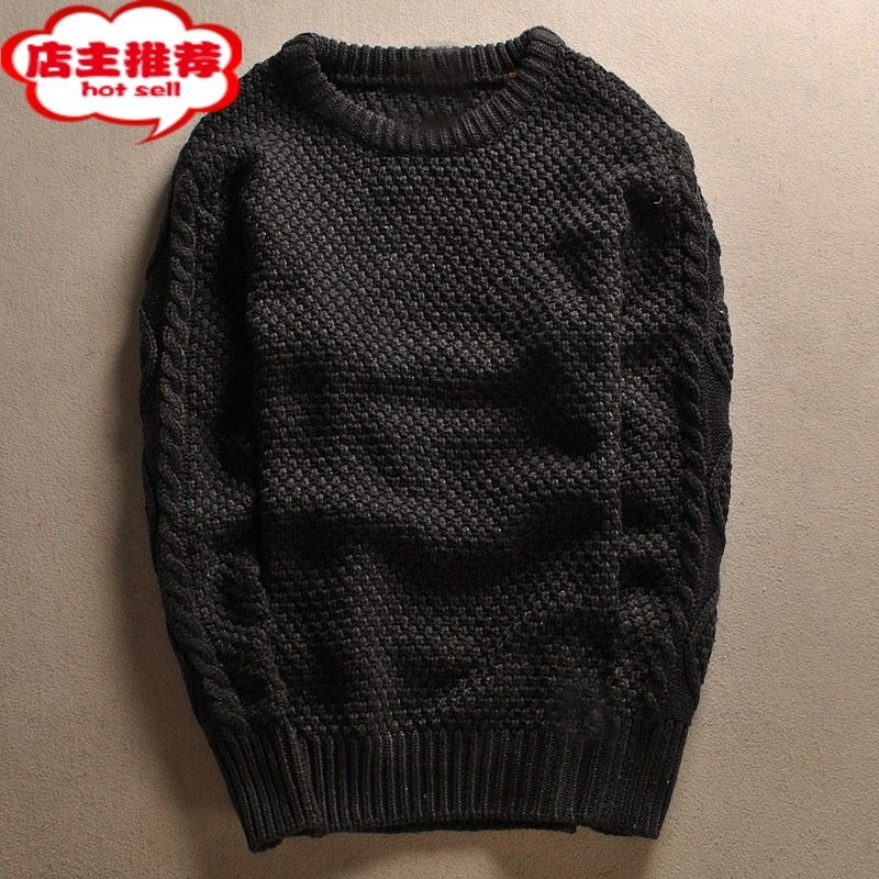 shanchao美式复古男士手工编织毛衣男粗毛线厚实冬款针织衫