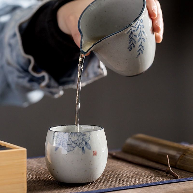 禅定杯100ml垂柳仿古青花品茗杯手绘主人杯陶瓷个人杯茶盏禅意大号