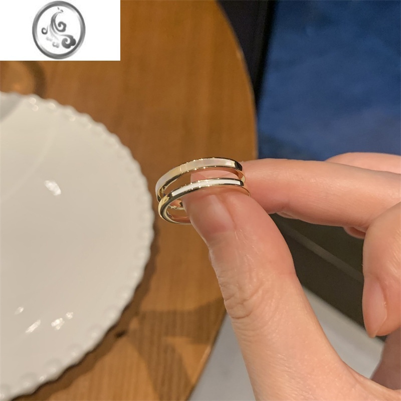 JiMi显手细~高级感轻奢贝母双层素圈戒指女ins小众设计开口指环气质n 波浪素圈戒指