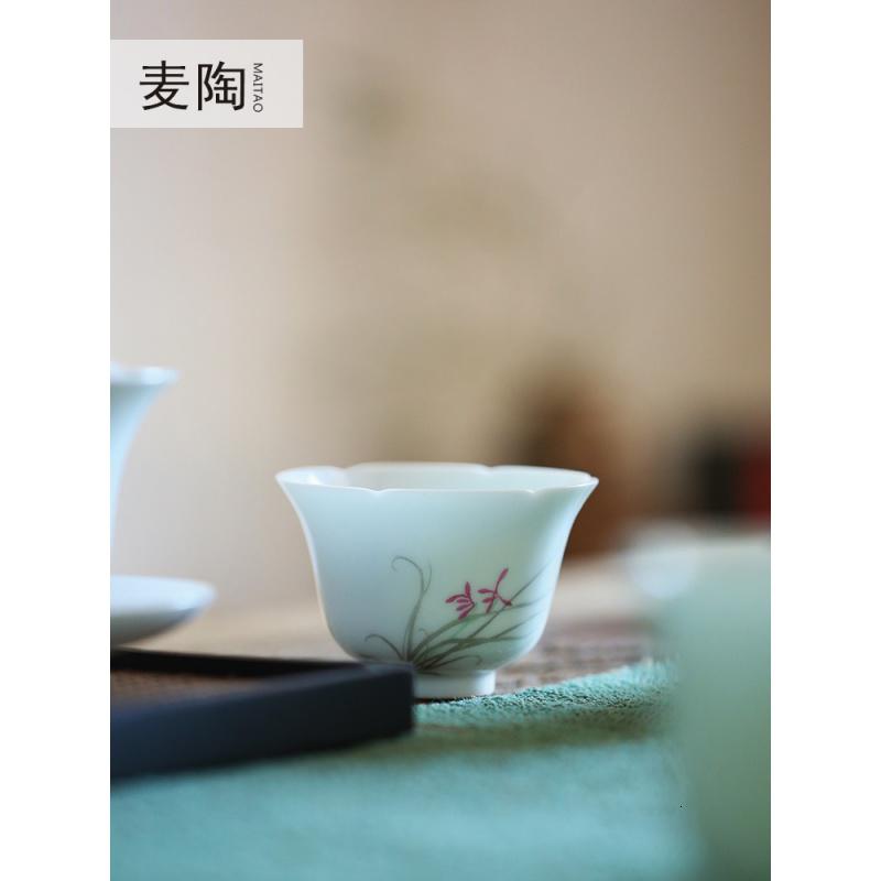 美帮汇景德镇斗彩荷花兰花茶具单杯家用手绘功夫茶杯品茗杯主人杯高清大图
