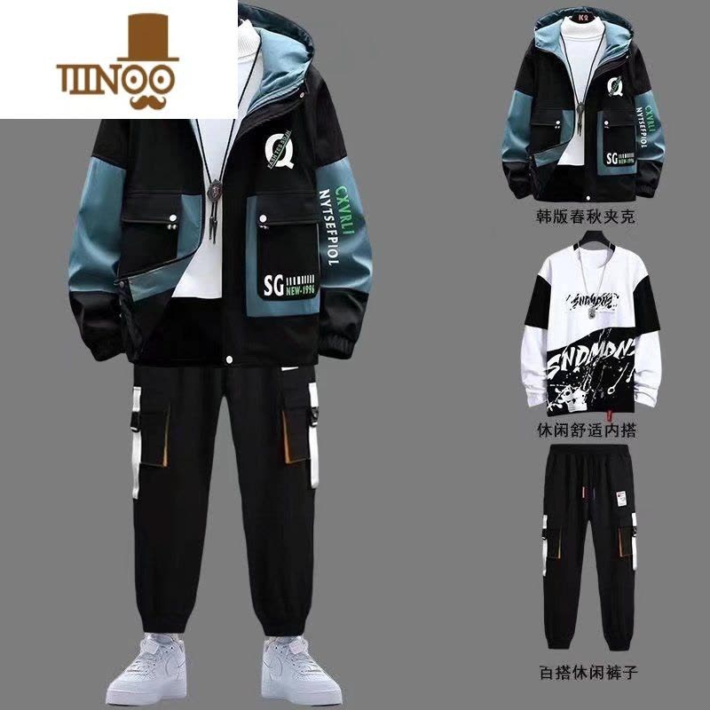 YANXU新款夹克卫衣工装裤三件套男装套冬季男士外套潮流帅气搭配一套衣服工装秋连帽夹克图片