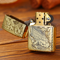 正品之宝zippo打火机 纯铜浮雕年年有余 盔甲加厚精雕磨边鲤鱼跃龙门 富贵鱼 防风芝宝 年年有余