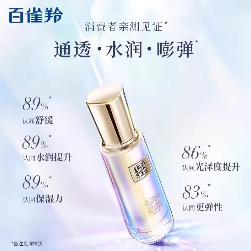 百雀羚帧颜焕彩晶透弹嫩精华水补水保湿紧致抗皱舒缓修护爽肤水100ml高清大图