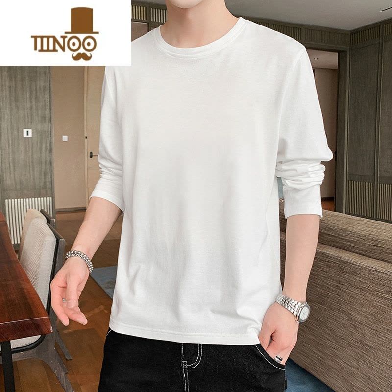 YANXU长袖t恤男纯色卫衣休闲宽松内搭白色新款潮流男士打底衫上衣图片