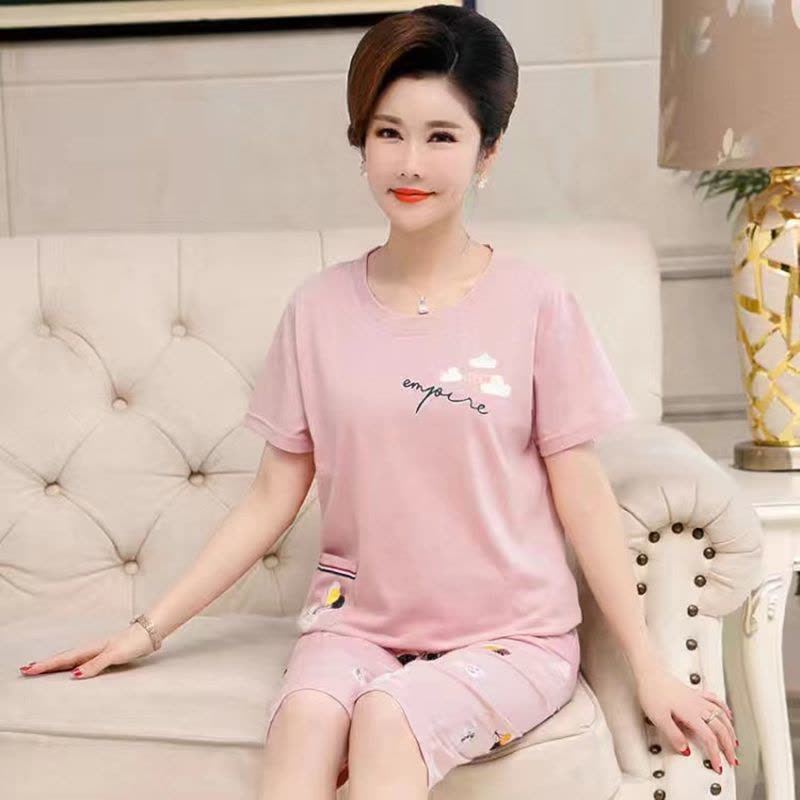 棉质睡衣女夏季薄款中老年短袖七分裤妈妈夏天新款家居服莎丞图片