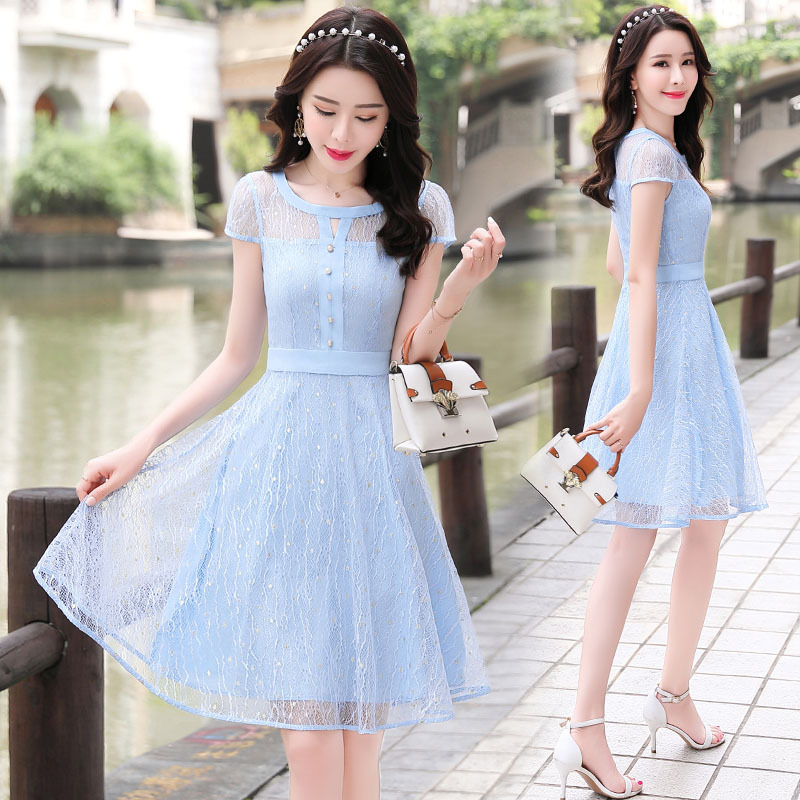 蕾丝连衣裙女夏女士新品夏款小矮个子气质中长款甜美仙女淑女裙子