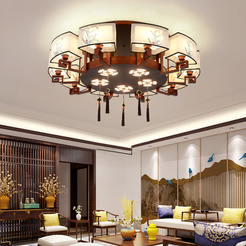 克罗斯塔新中式吸顶灯中国风复古刺绣方形大气客厅灯简约家用卧室餐厅