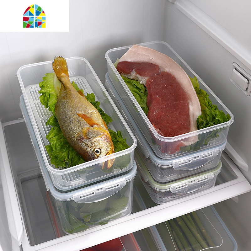 密封透明食品收纳盒塑料有盖冰箱冷冻冷藏保鲜盒沥水长方形大小号 FENGHOU高清大图