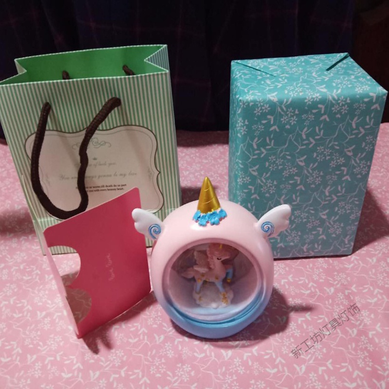 苏宁放心购 梦幻台灯装饰少女心独角兽星星灯卧室床头宿舍布置生日礼品小夜灯 B款粉蓝色礼品袋赠贺卡精美装
