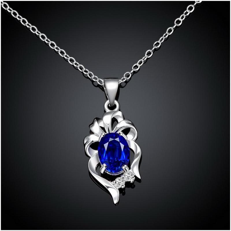 N060Women Silver Necklace镀925纯银镶宝石坠项链女送女友首饰送女朋友七夕情人节礼物