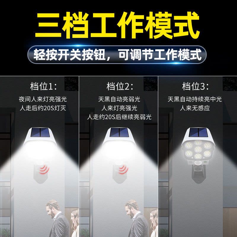 仿真太阳能监控灯人体感应灯户外家用智能防贼防盗太阳能充电壁灯 12LED太阳能火焰灯图片