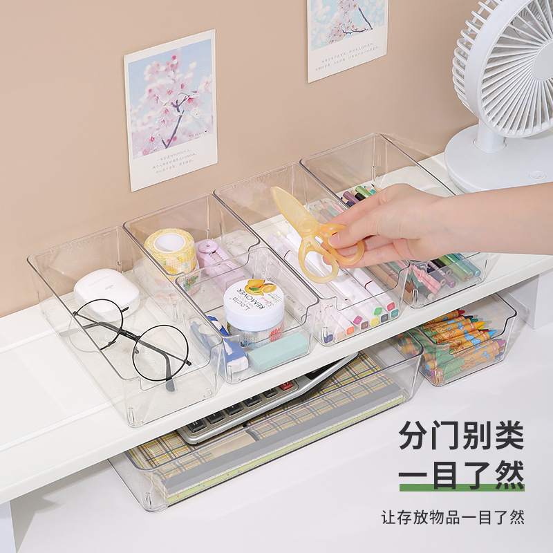 泽熙 [T2219]桌面收纳盒分隔餐具文具整理盒子透明桌面收纳盒组合装 1大号方盒+2小号方盒+2小号长盒高清大图