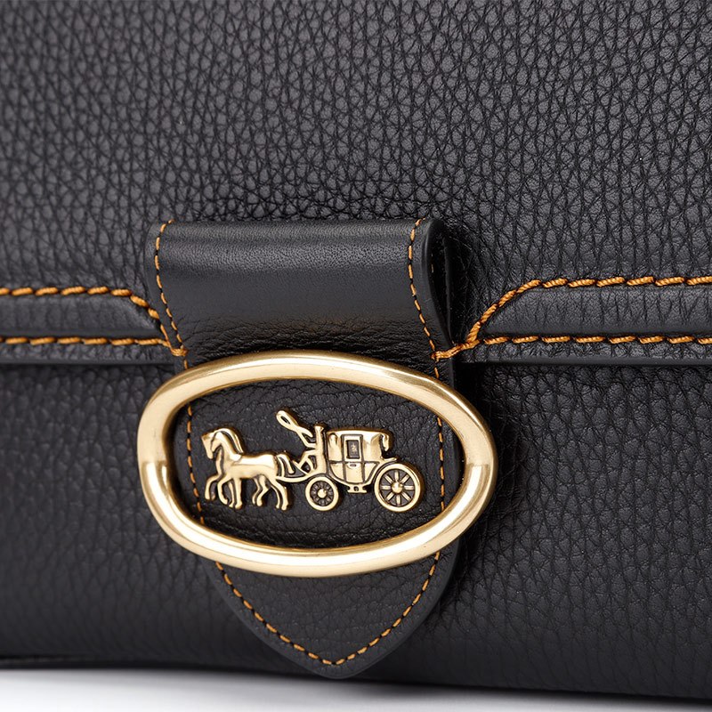 蔻驰 COACH 奢侈品 女士新品专柜款黑色鹅卵石纹皮革手提单肩斜挎包风琴包礼物送女友3625 B4/BK