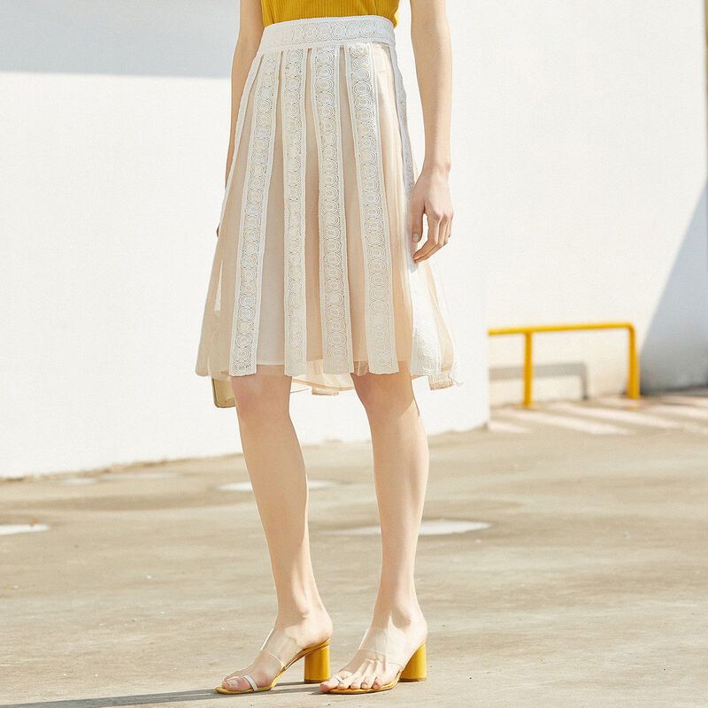 拉夏贝尔女装夏米色高腰a字裙宽松显瘦休闲半身裙仙女裙子ins