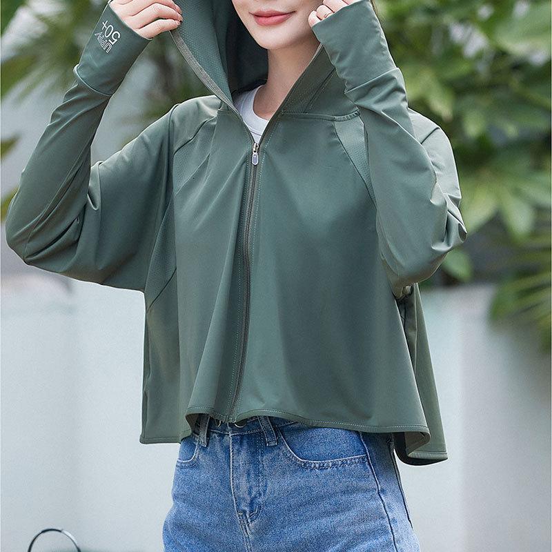 黑胶斗篷防晒衣女夏季大帽檐冰丝连帽防晒外套薄款凉感披肩防晒服 军绿色 均码(80-150斤)