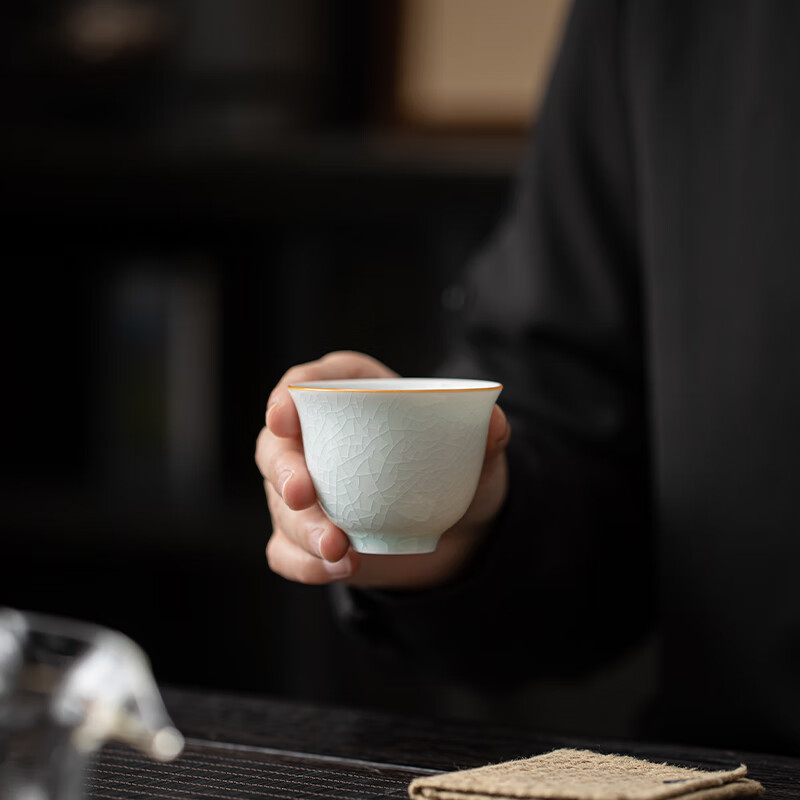 苏氏陶瓷(SUSHI CERAMICS) J1027 汝窑冰花铃铛杯礼盒套装 70ml*6 (单位:套)高清大图