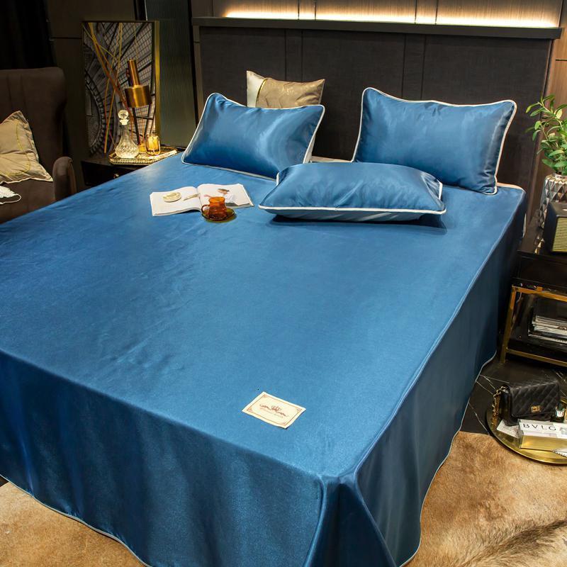 冰丝凉席1.8m1.5可折叠水洗三件套1.2米床单人学生宿舍夏天席子_4_782_397 1.35m（4.5英尺）床 床单款冰丝凉席-贵族-蓝