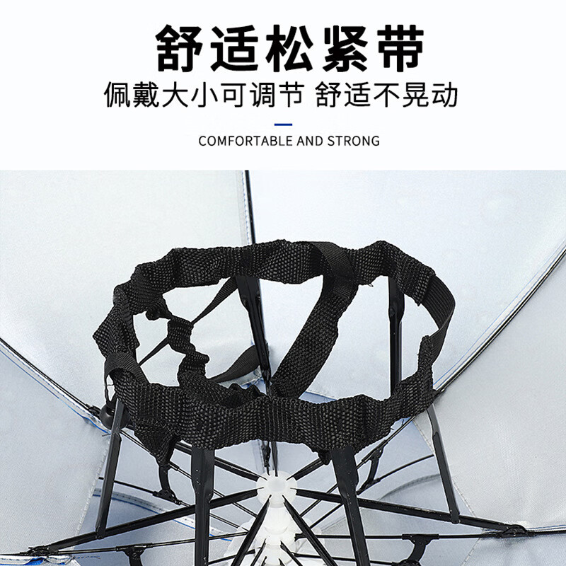 谋福 伞帽雨伞帽 防风头戴帽伞钓鱼伞遮阳斗笠伞头戴式雨伞 (蓝水滴大号双层)高清大图