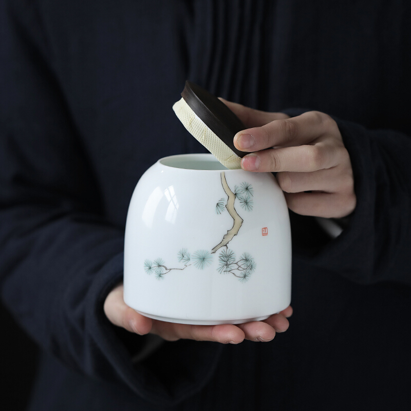 領藝 茶叶罐陶瓷罐储物罐存茶罐中大号便携旅行普洱茶铁观音 松巍峨