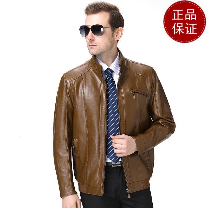 免费退换 海宁真皮皮衣男夹克翻领拉链宽松大码外套秋冬牛皮中老年爸爸装反季促销特价图片