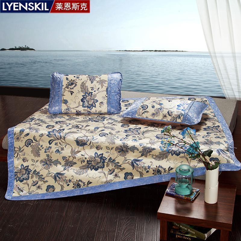 美帮汇加厚冰丝凉席1.8米 加厚冰丝席三件套空调席子1.5米凉席 佩兹利冰丝凉席三件套-冰蓝 1.8m（6英尺）床