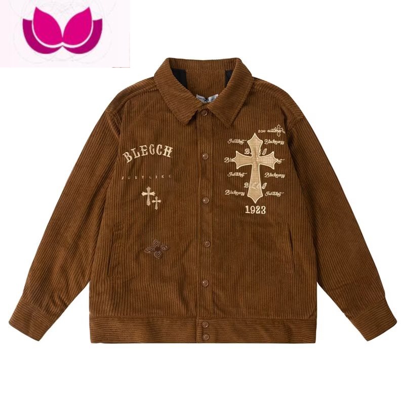 七斓美式复古灯芯绒棒球服外套男潮牌秋季港风潮流宽松百搭休闲夹克搭 M 7036棕色