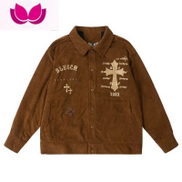 七斓美式复古灯芯绒棒球服外套男潮牌秋季港风潮流宽松百搭休闲夹克搭 M 7036棕色