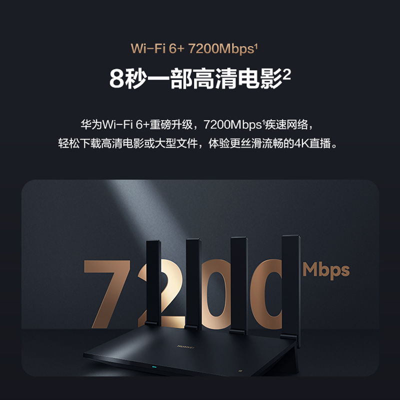 华为(HUAWEI)千兆无线路由器家用AX6 new黑色 8条数据流同传 穿墙大户型 wifi6+ 7200兆级 2.4G/5G双频 NFC一碰连网 智能手游加速 儿童上网关怀